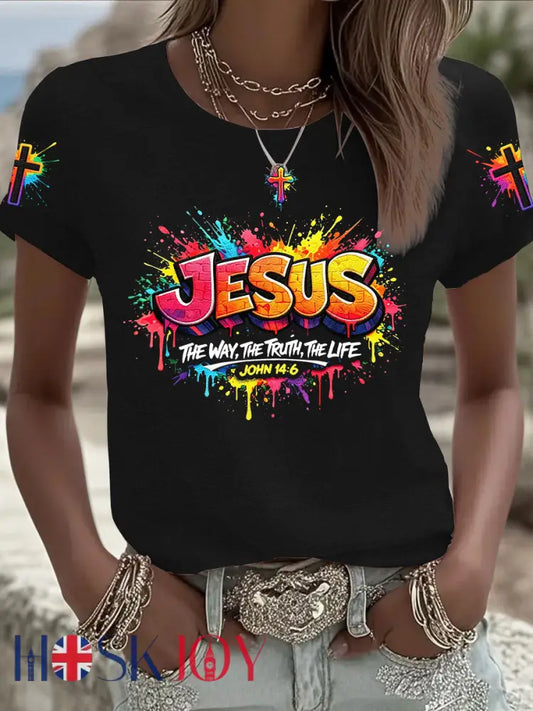 Women’s Christian Jesus Cross Short Sleeve T-shirt - Black / S