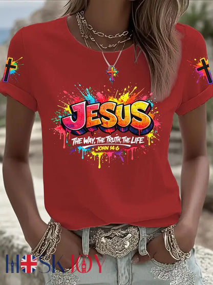 Women’s Christian Jesus Cross Short Sleeve T-shirt - Deep Red / S