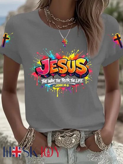 Women’s Christian Jesus Cross Short Sleeve T-shirt - Gray / S