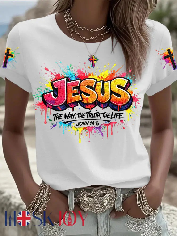 Women’s Christian Jesus Cross Short Sleeve T-shirt - White / S