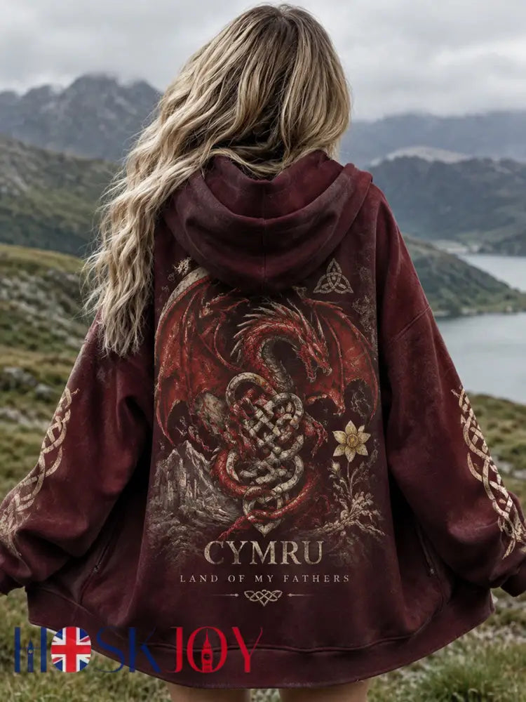 Women’s Creative British Welsh-Style Printed Zip-Up Hoodie - A / S