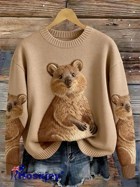 Women’s Cute Quokka Graphic With Australia Print Cozy Sweatshirt Camel / S