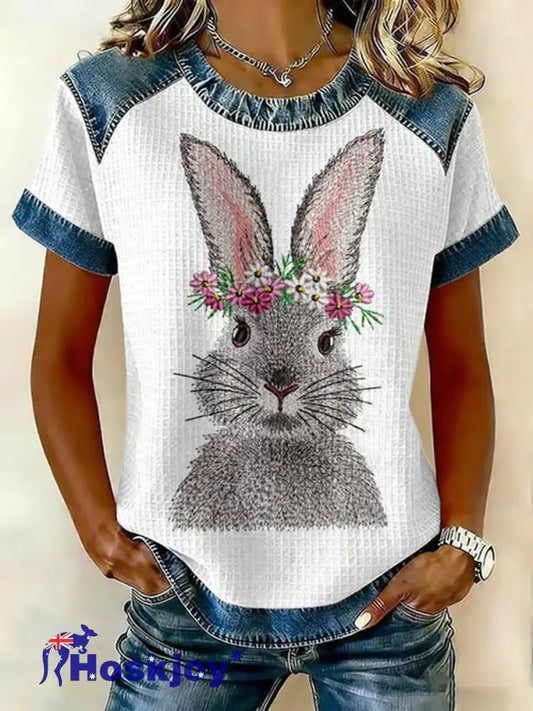 Women’s Cute Rabbit Print Casual T-Shirt White / S