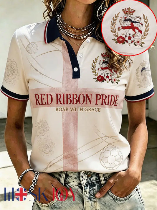 Women’s England Lioness Football Lover Roses Art Printed Casual Tops - Creamy-White / S