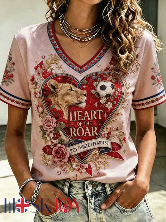 Women’s England Lioness Football Lover Roses Art Printed T-shirt - Pink / S