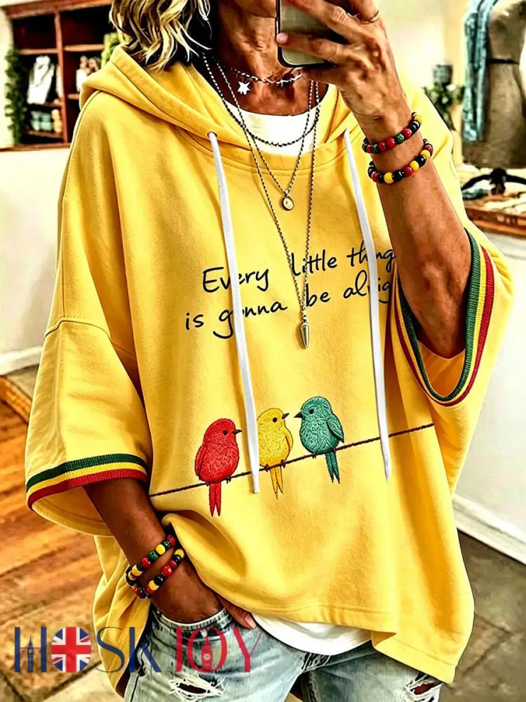 Women’s Every Little Thing Is Gonna Be All Right Hoodie - Yellow / S
