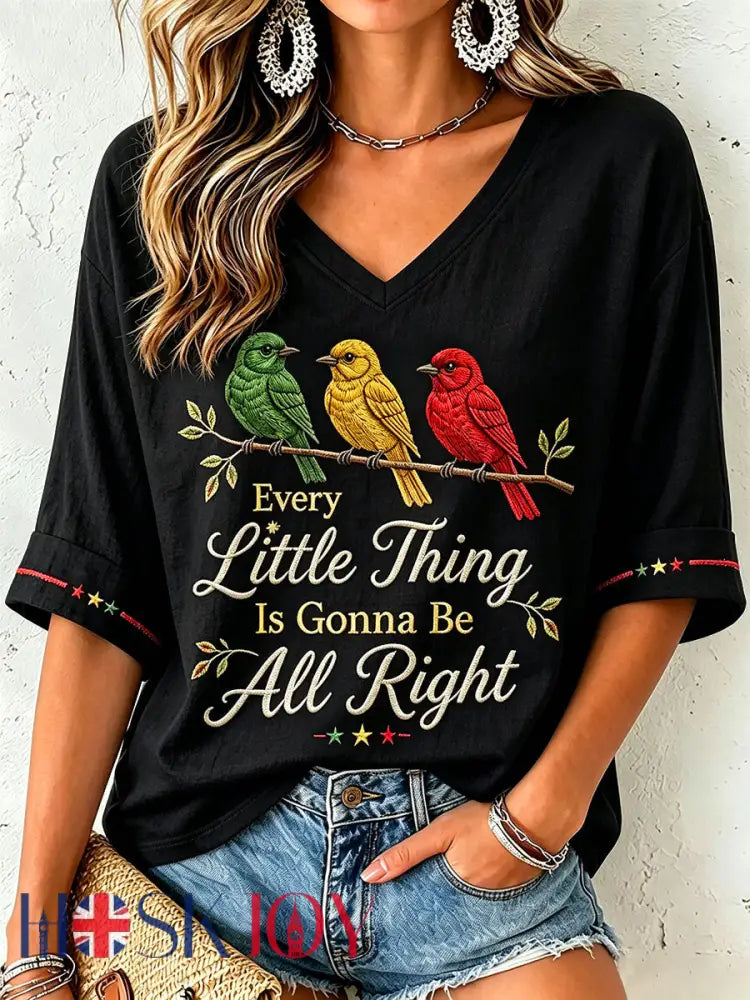 Women’s Every Little Thing Is Gonna Be All Right T-Shirt - Black / S