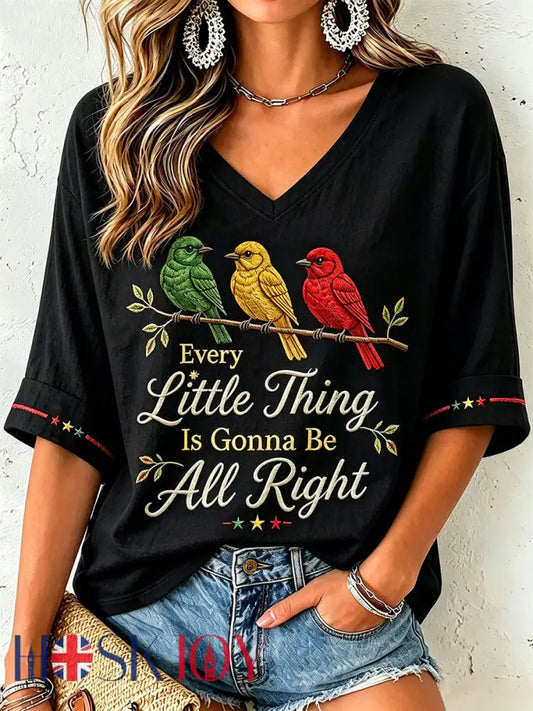 Women’s Every Little Thing Is Gonna Be All Right T-Shirt - Black / S