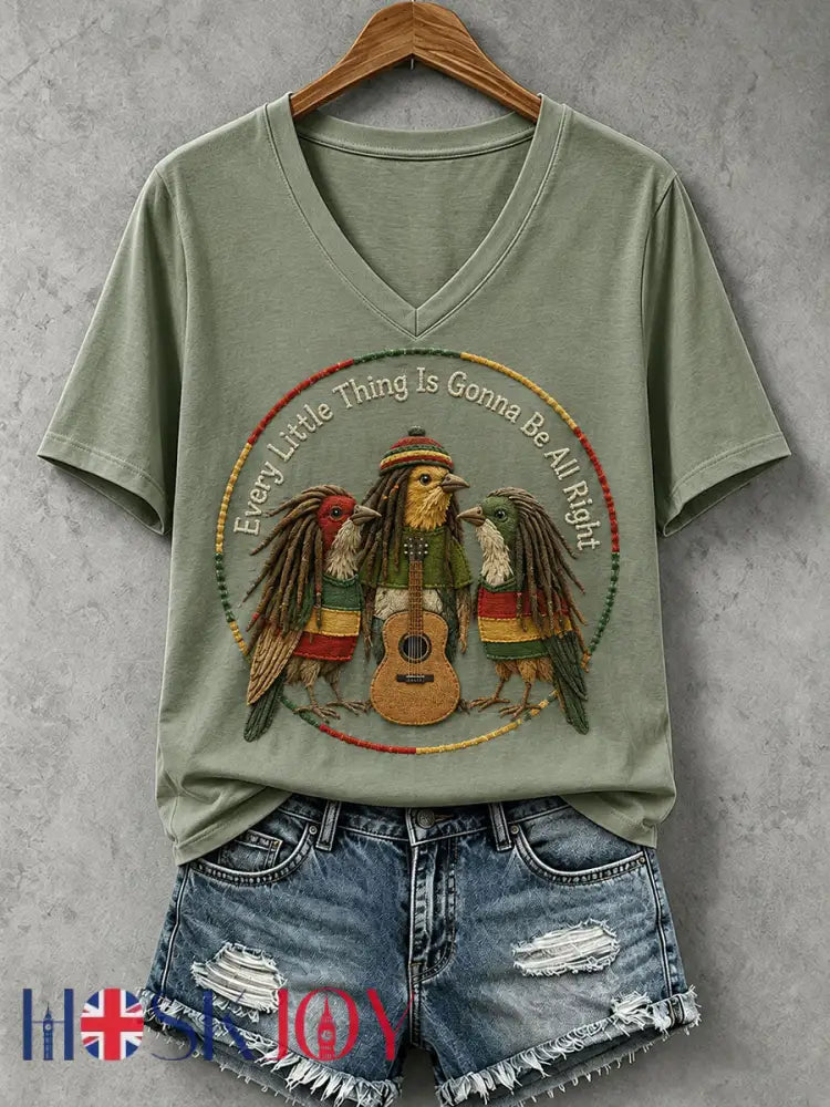 Women’s Every Little Thing Is Gonna Be All Right T-Shirt - Green / S