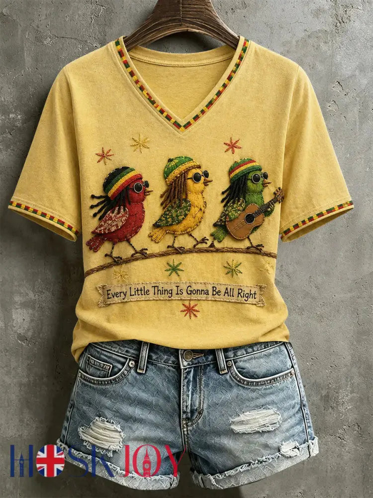 Women’s Every Little Thing Is Gonna Be All Right T-Shirt - Yellow / S