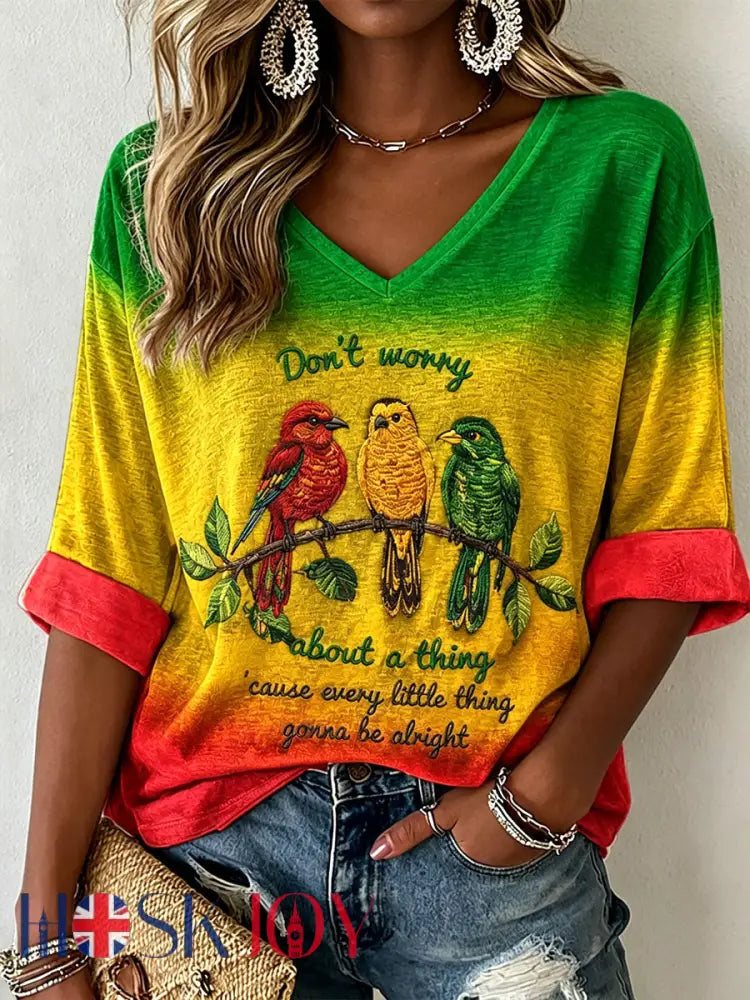 Women’s ’Every Little Thing Is Gonna Be Alright’ Printed Casual T-Shirt - As picture / S