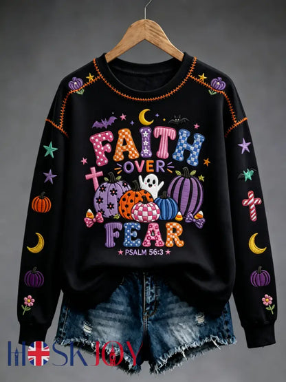 Women’s Faith Over Fear Halloween Regular Sweatshirt - Black / S