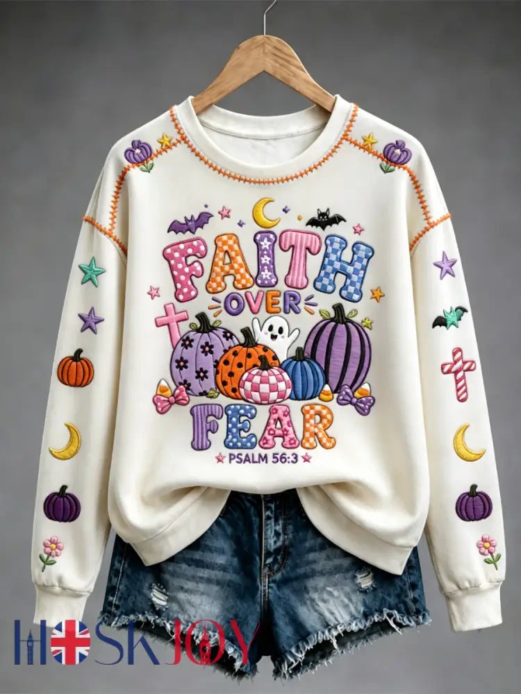 Women’s Faith Over Fear Halloween Regular Sweatshirt - White / S