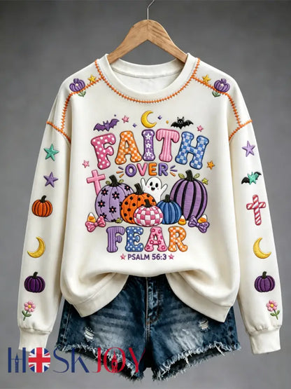 Women’s Faith Over Fear Halloween Regular Sweatshirt - White / S
