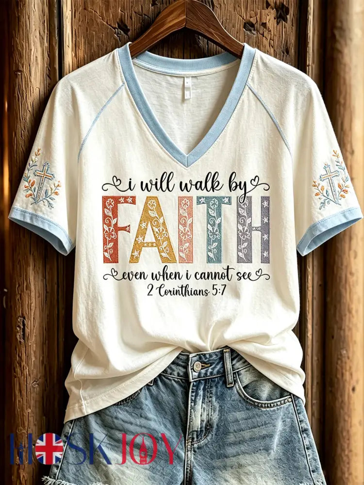 Women’s faith-themed fun slogan pattern printed casual short-sleeve T-shirt - Creamy-White / S