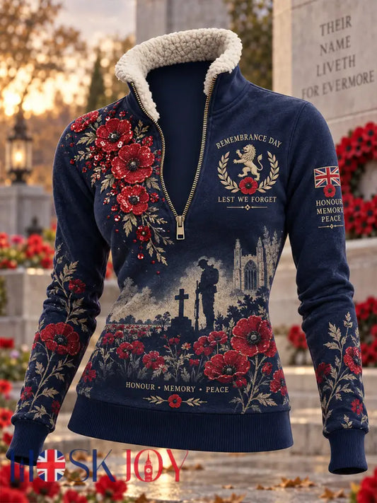 Women’s Fleece-Lined High-Neck Sweatshirt With Remembrance Day Themed Print - A / S
