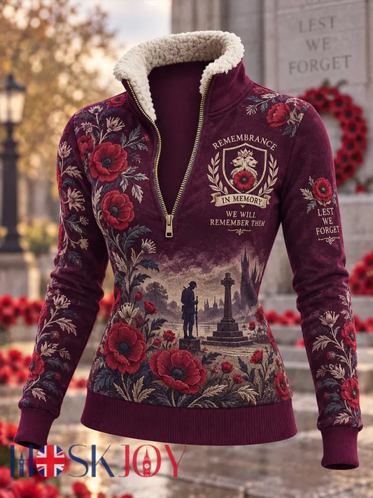 Women’s Fleece-Lined High-Neck Sweatshirt With Remembrance Day Themed Print - A / S