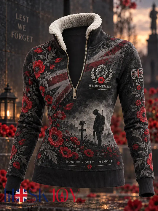 Women’s Fleece-Lined High-Neck Sweatshirt With Remembrance Day Themed Print - A / S