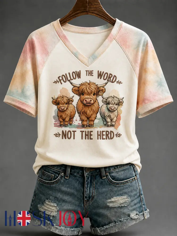 Women’s Follow The Word Not The Herd V-neck Off-shoulder Short-sleeved T-shirt - Creamy-White / S