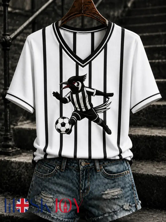 Women’s Football Printed V-neck T-shirt - White / S