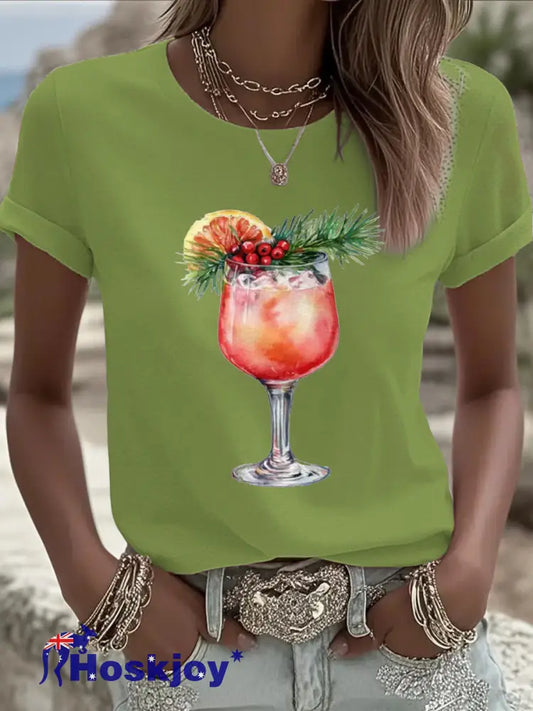 Women’s Funny Christmas Printed T-shirt Green / S