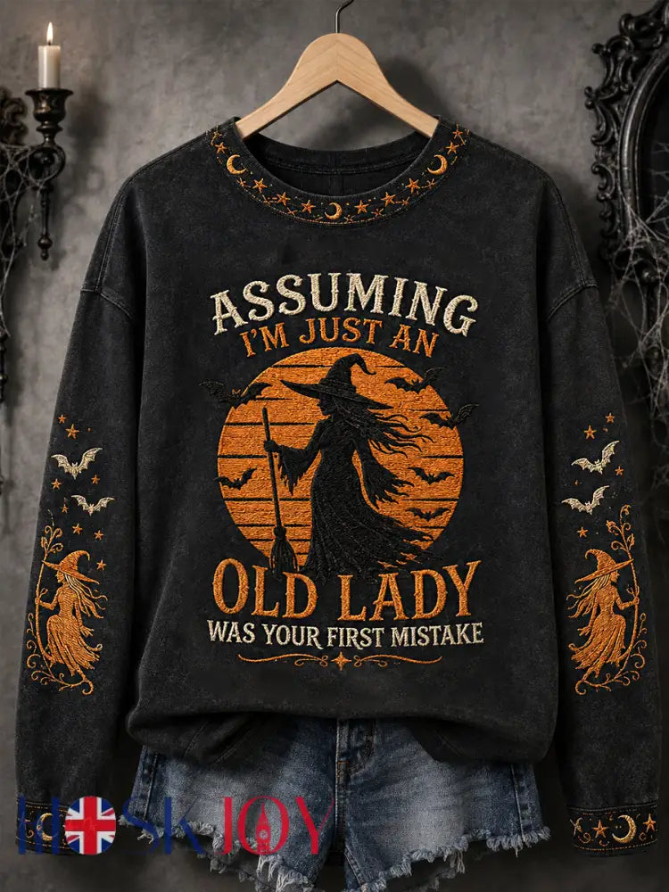 Women’s Funny Halloween Witch Print Casual Sweatshirt - Black / S