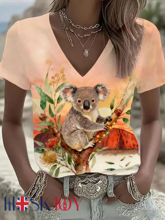 Women’s Christmas Funny Koala Art Printed T-shirt As picture / S