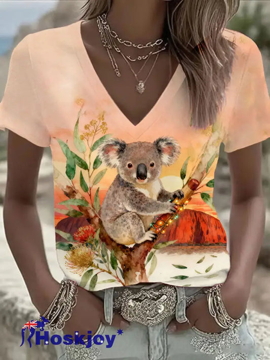 Women’s Christmas Funny Koala Art Printed T-shirt As picture / S