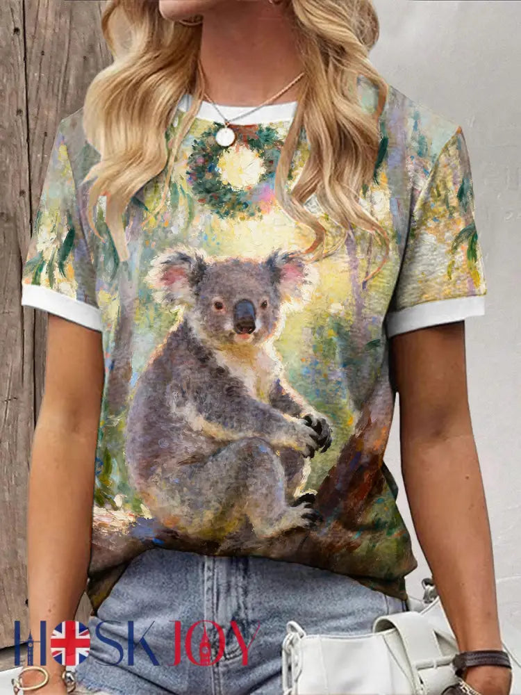 Women’s Christmas Funny Koala Art Printed T-shirt Green / S