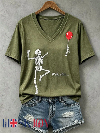 Women’s Funny Skull T-Shirt - Army Green / S