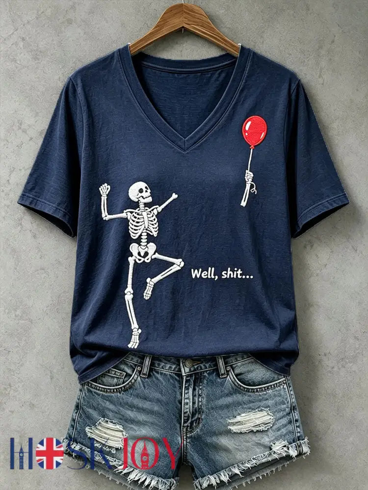 Women’s Funny Skull T-Shirt - Navy Blue / S