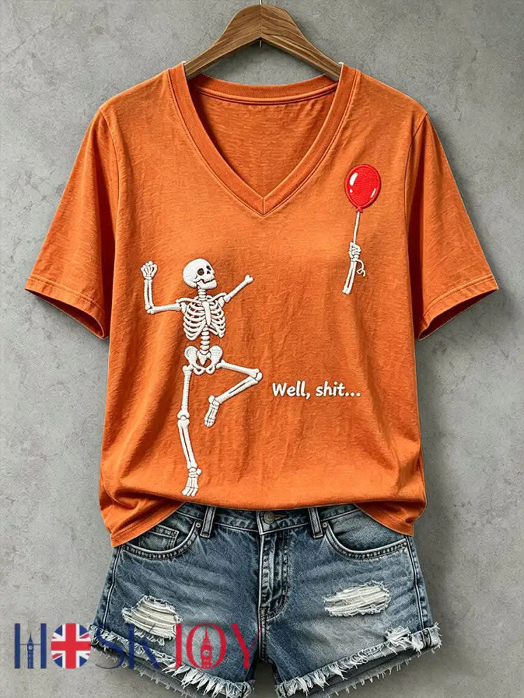 Women’s Funny Skull T-Shirt - Orange / S