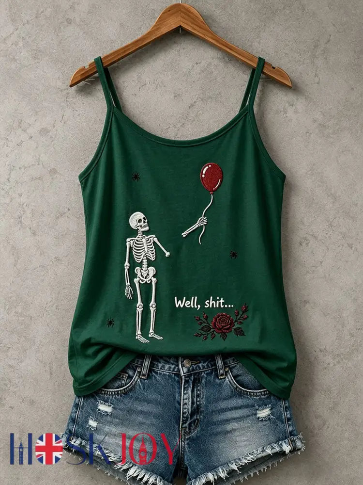 Women’s Gothic Skull Tank Top - Dark Green / S