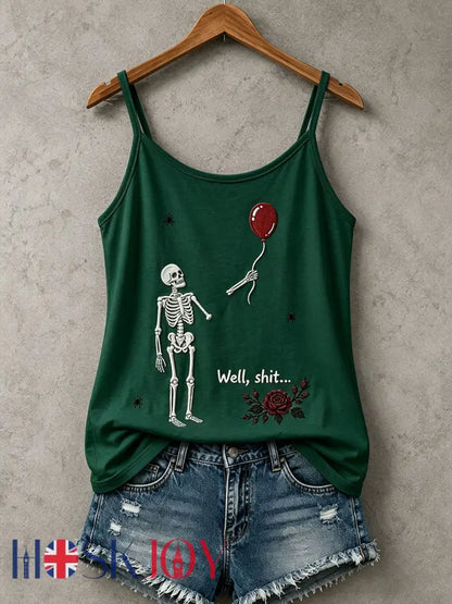 Women’s Gothic Skull Tank Top - Dark Green / S