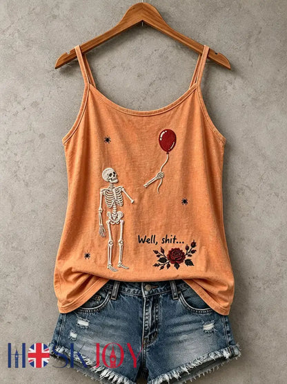 Women’s Gothic Skull Tank Top - Orange / S