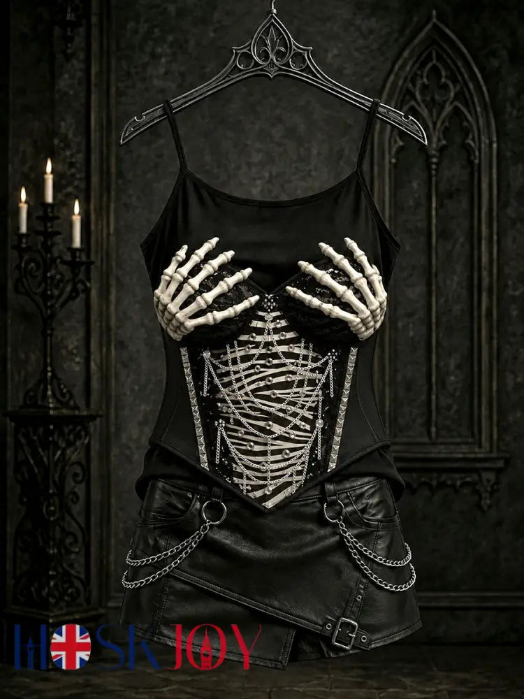 Women’s Halloween Gothic Skull Vests - Black / S
