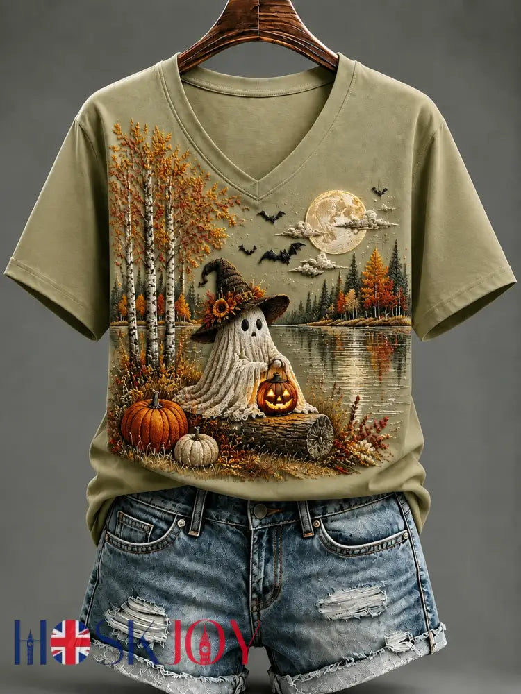 Women’s Halloween In The Fall Short-sleeved T-shirt - Grass Green / S