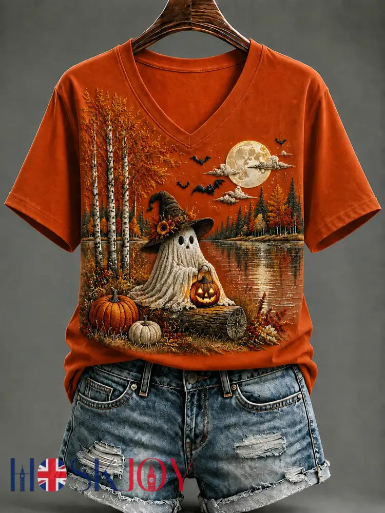 Women’s Halloween In The Fall Short-sleeved T-shirt - Pumpkin Orange / S