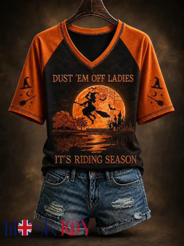 Women’s Halloween Printed V-neck T-shirt - Orange / S