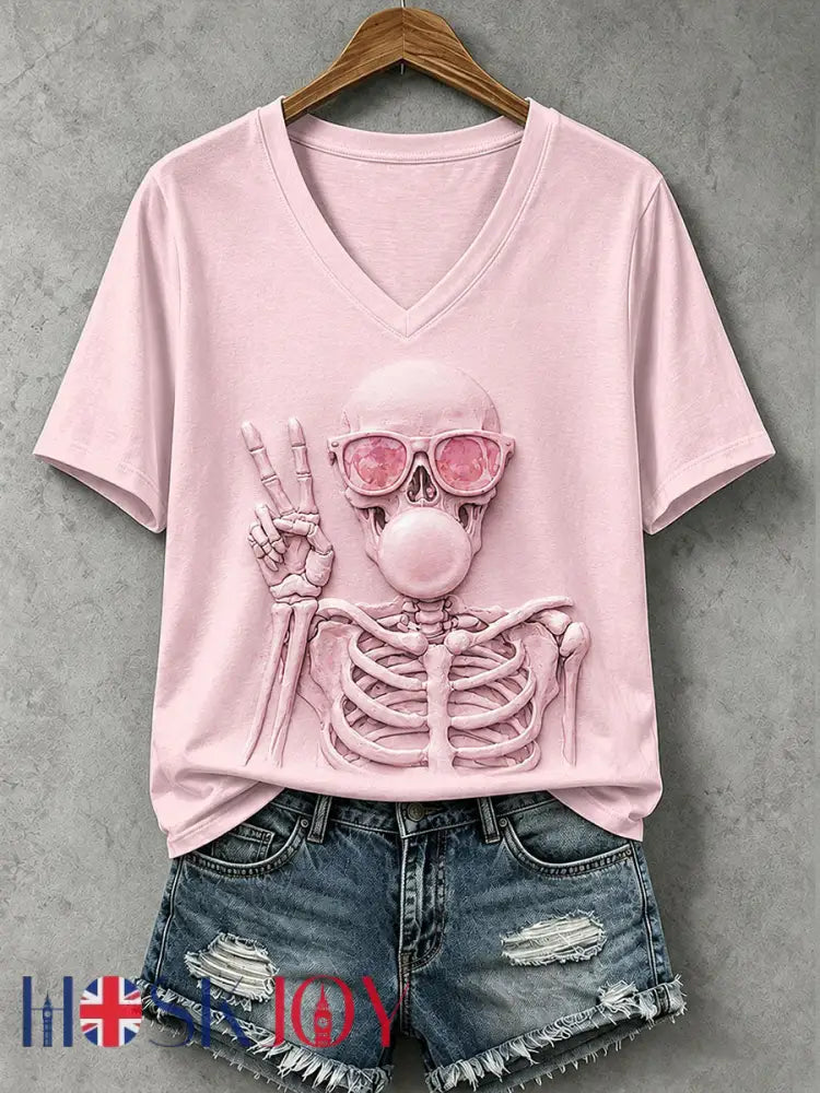 Women’s Halloween Skull T-Shirt - Pink / S