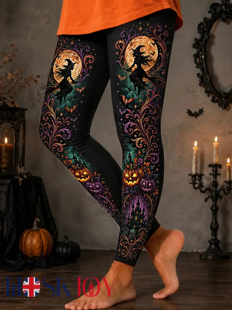 Women’s Halloween Witch Print Casual Leggings - Black / S