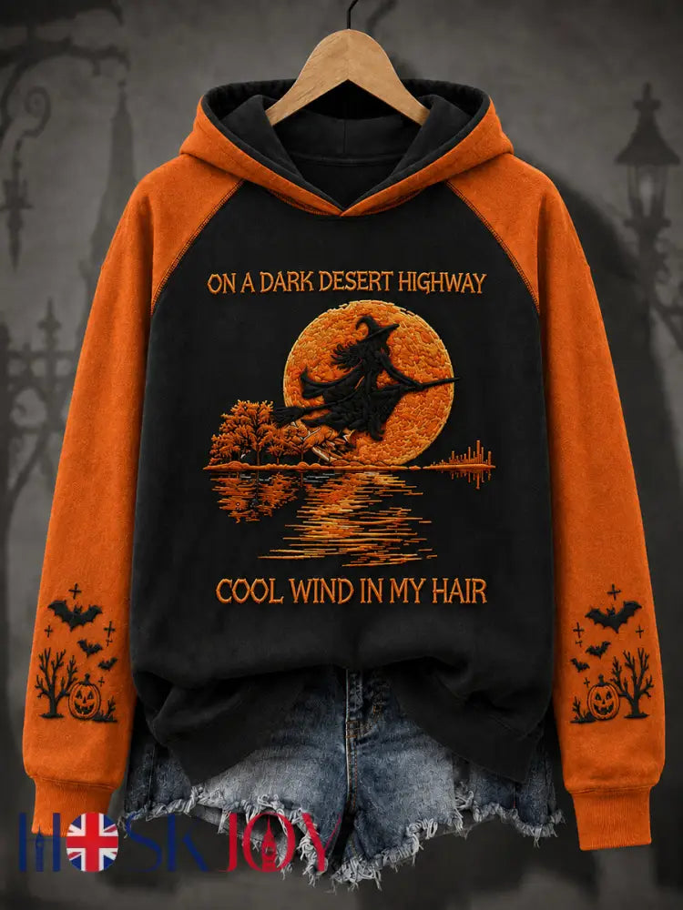 Women’s Halloween Witch Pumpkin Bat Casual Loose Long Sleeve Hoodie - As picture / S