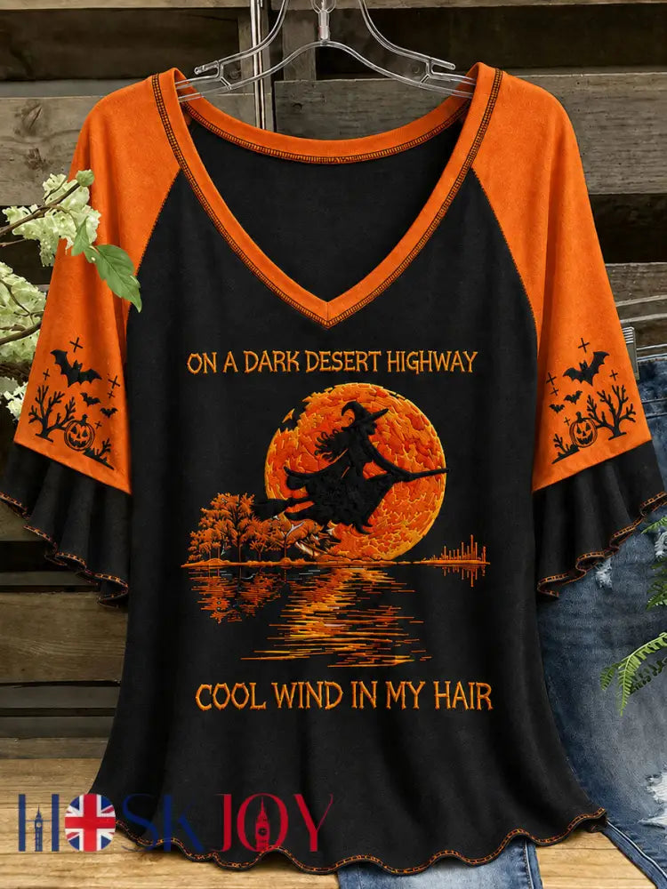 Women’s Halloween Witch Pumpkin Bat Hang Shot Short Sleeve T-Shirt - As picture / S