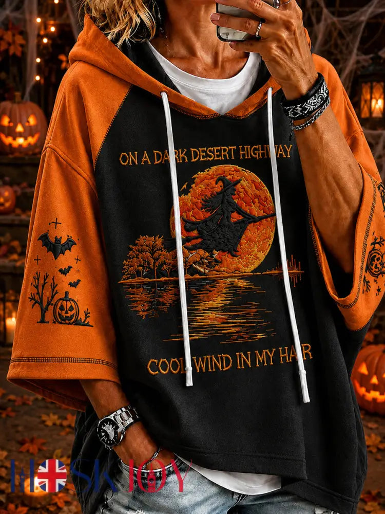 Women’s Halloween Witch Pumpkin Bat Hoodie - As picture / S