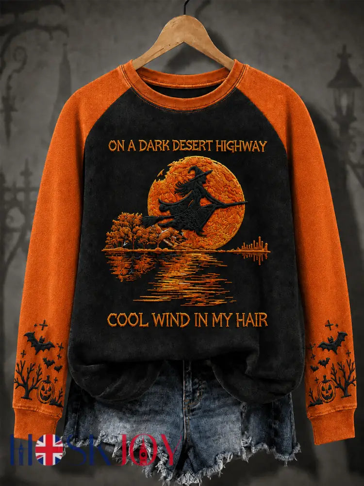 Women’s Halloween Witch Pumpkin Bat Long Sleeve Sweatshirt - As picture / S