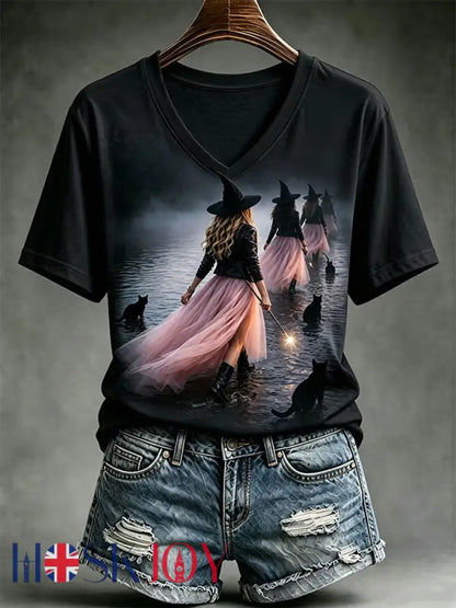 Women’s Halloween Witch Short-sleeved T-shirt - Black / S