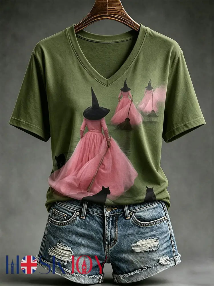 Women’s Halloween Witch Short-sleeved T-shirt - Dark Green / S