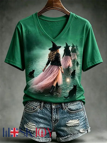 Women’s Halloween Witch Short-sleeved T-shirt - Green / S