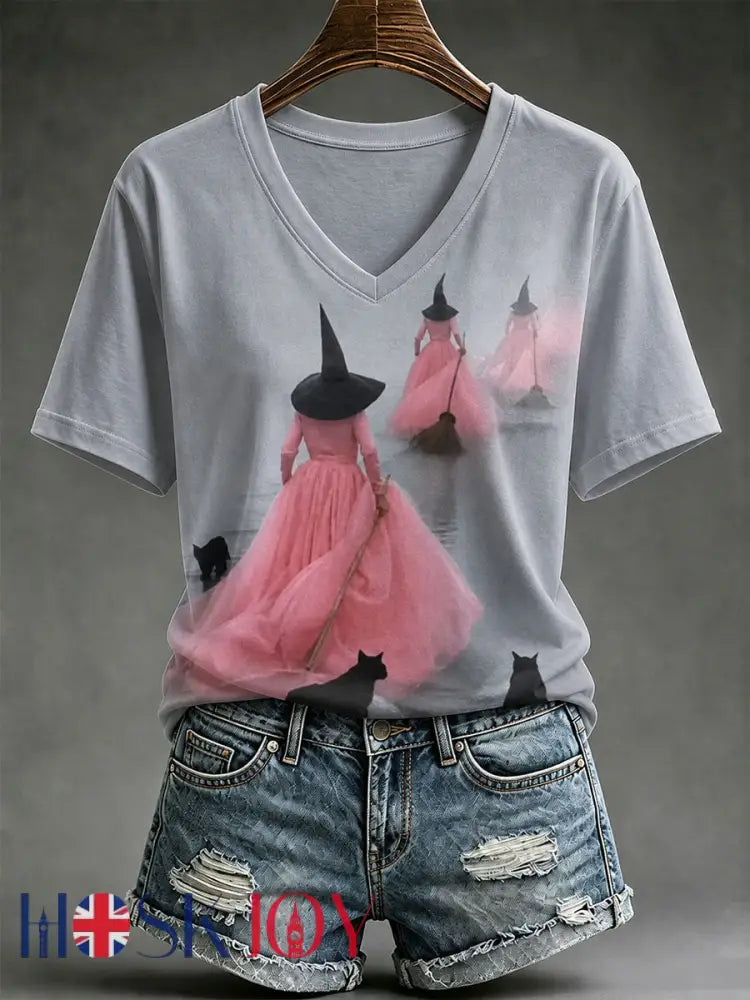Women’s Halloween Witch Short-sleeved T-shirt - Light Gray / S