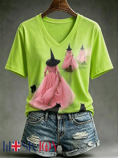 Women’s Halloween Witch Short-sleeved T-shirt - Light Green / S